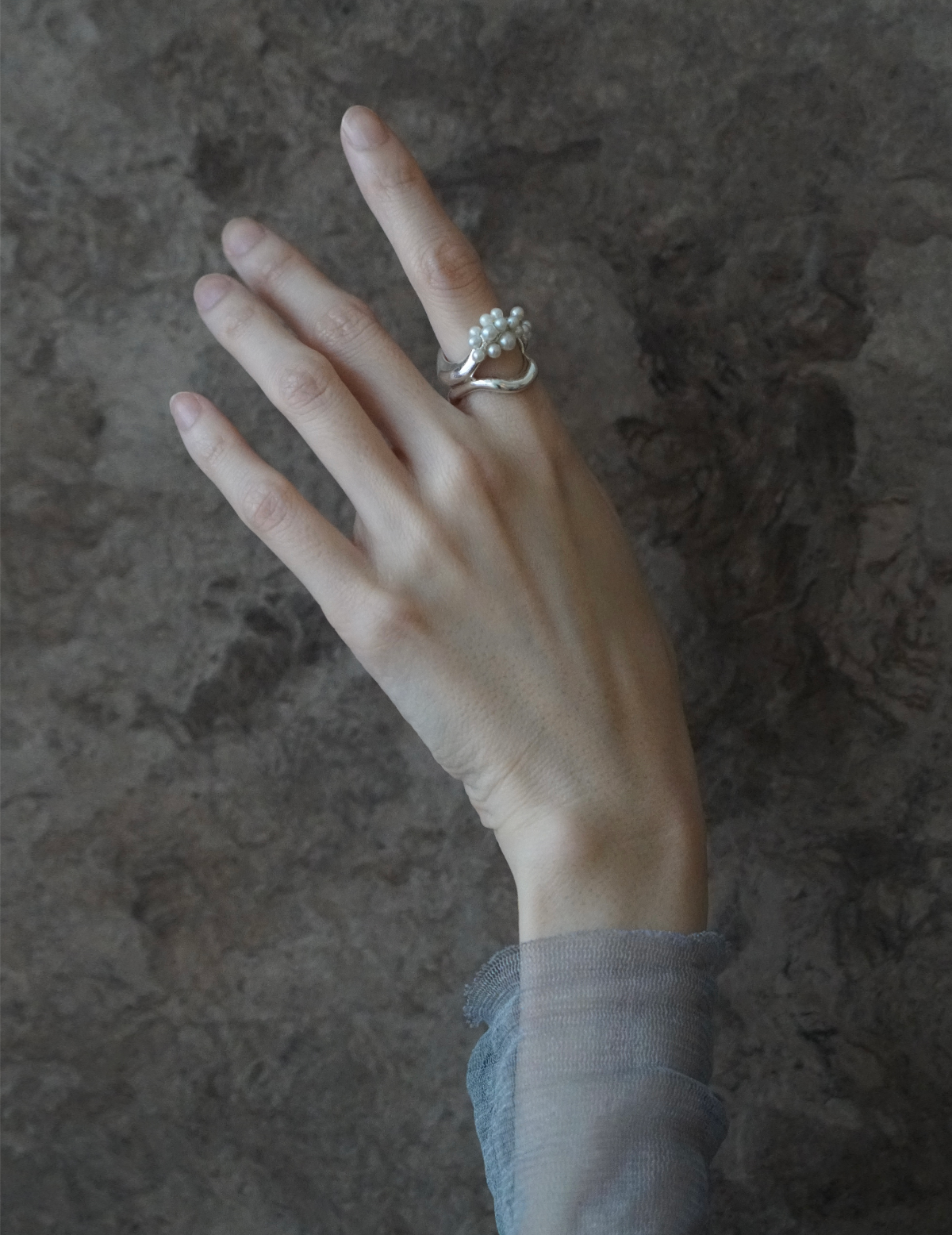 Double Wave Cluster Silver Ring - Silver #53