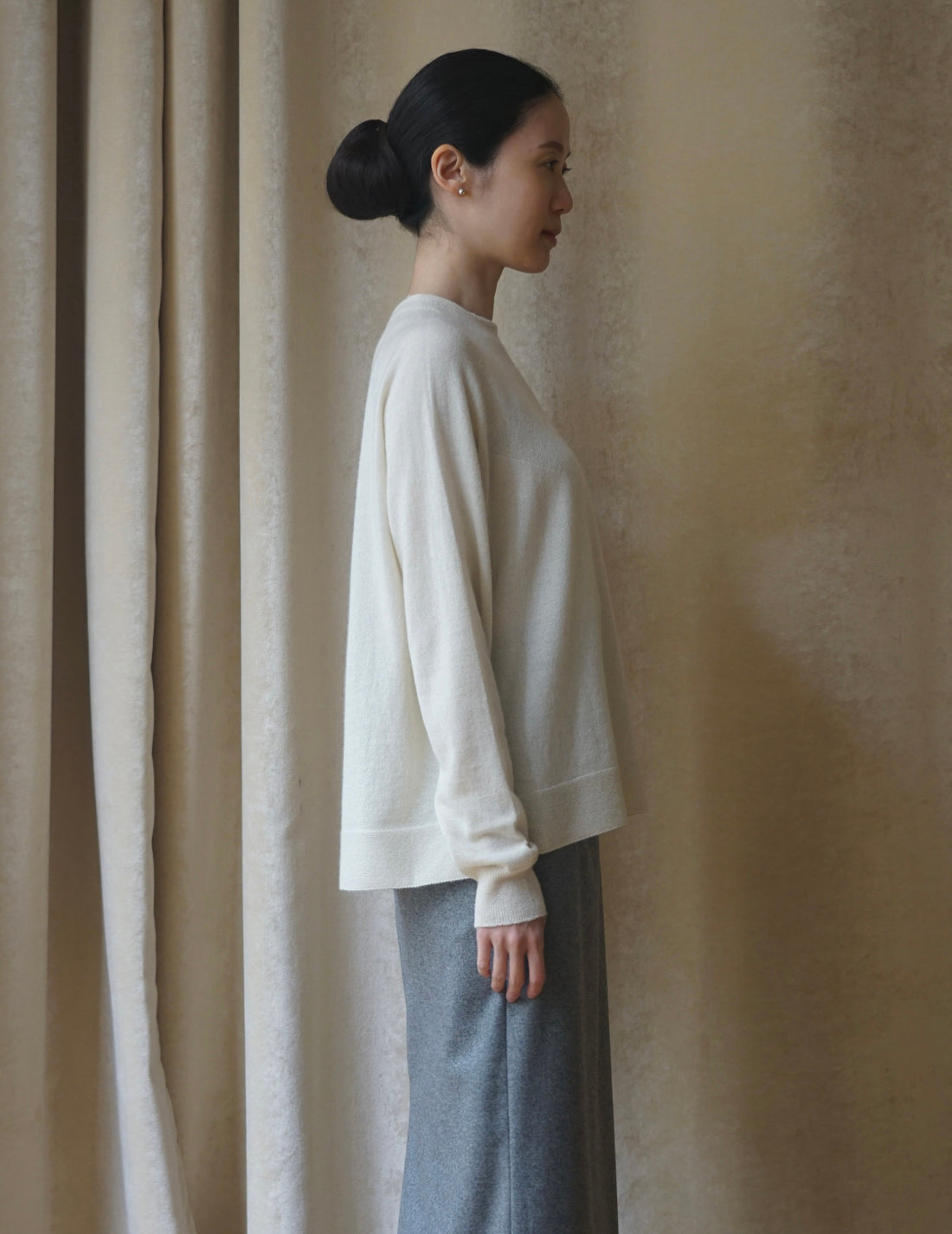 Pull en maille de soie et cachemire・Blanc