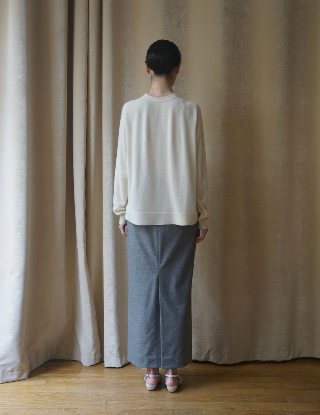 Pull en maille de soie et cachemire・Blanc