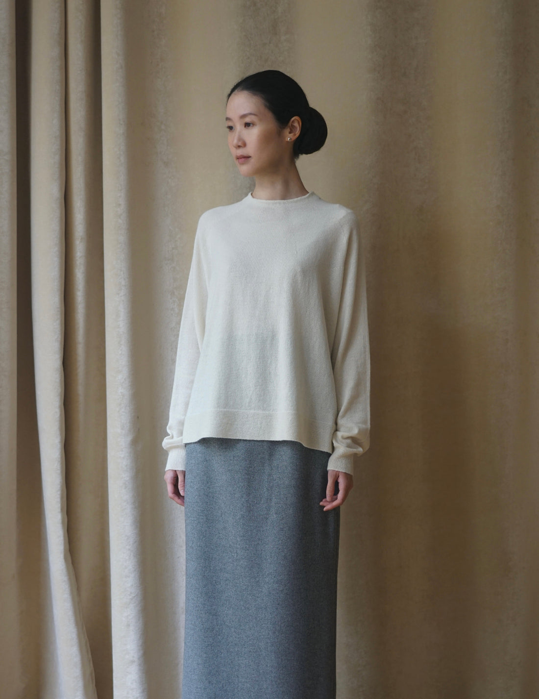Pull en maille de soie et cachemire・Blanc