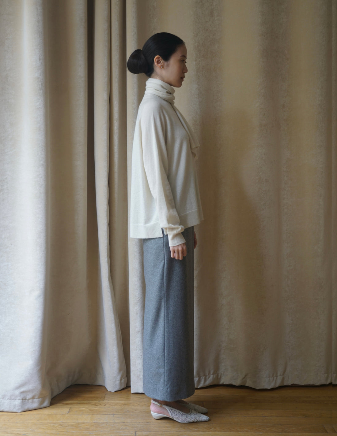 Pull en maille de soie et cachemire・Blanc