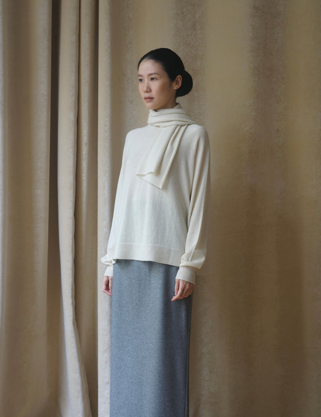 COSMIC WONDER | CASHMERE SILK KNIT SCARF・WHITE
