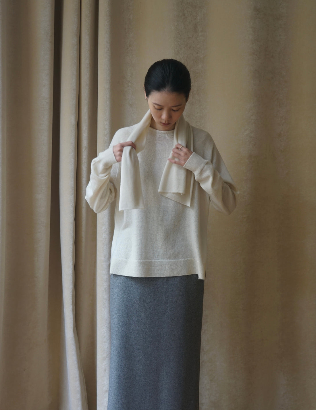 COSMIC WONDER | CASHMERE SILK KNIT SCARF・WHITE