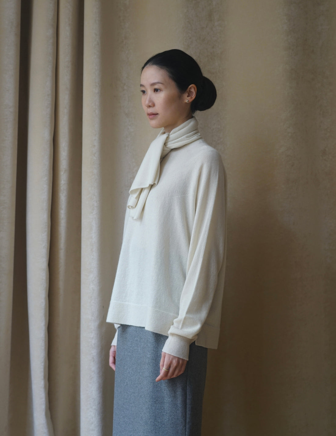 COSMIC WONDER | CASHMERE SILK KNIT SCARF・WHITE