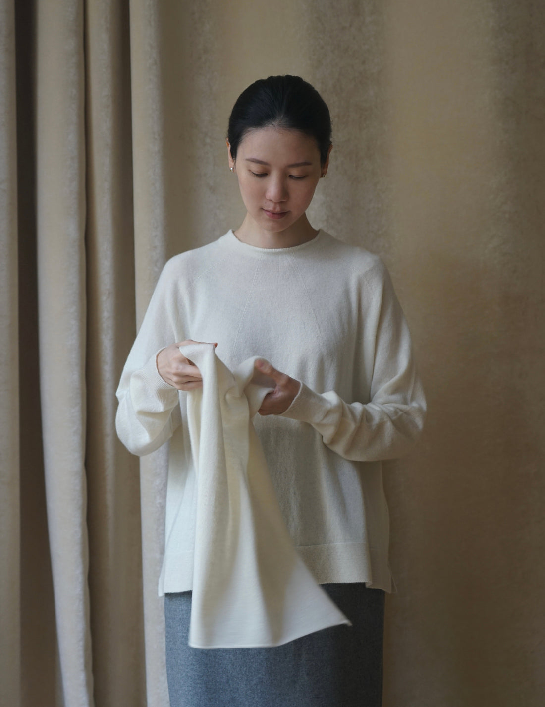 COSMIC WONDER | CASHMERE SILK KNIT SCARF・WHITE