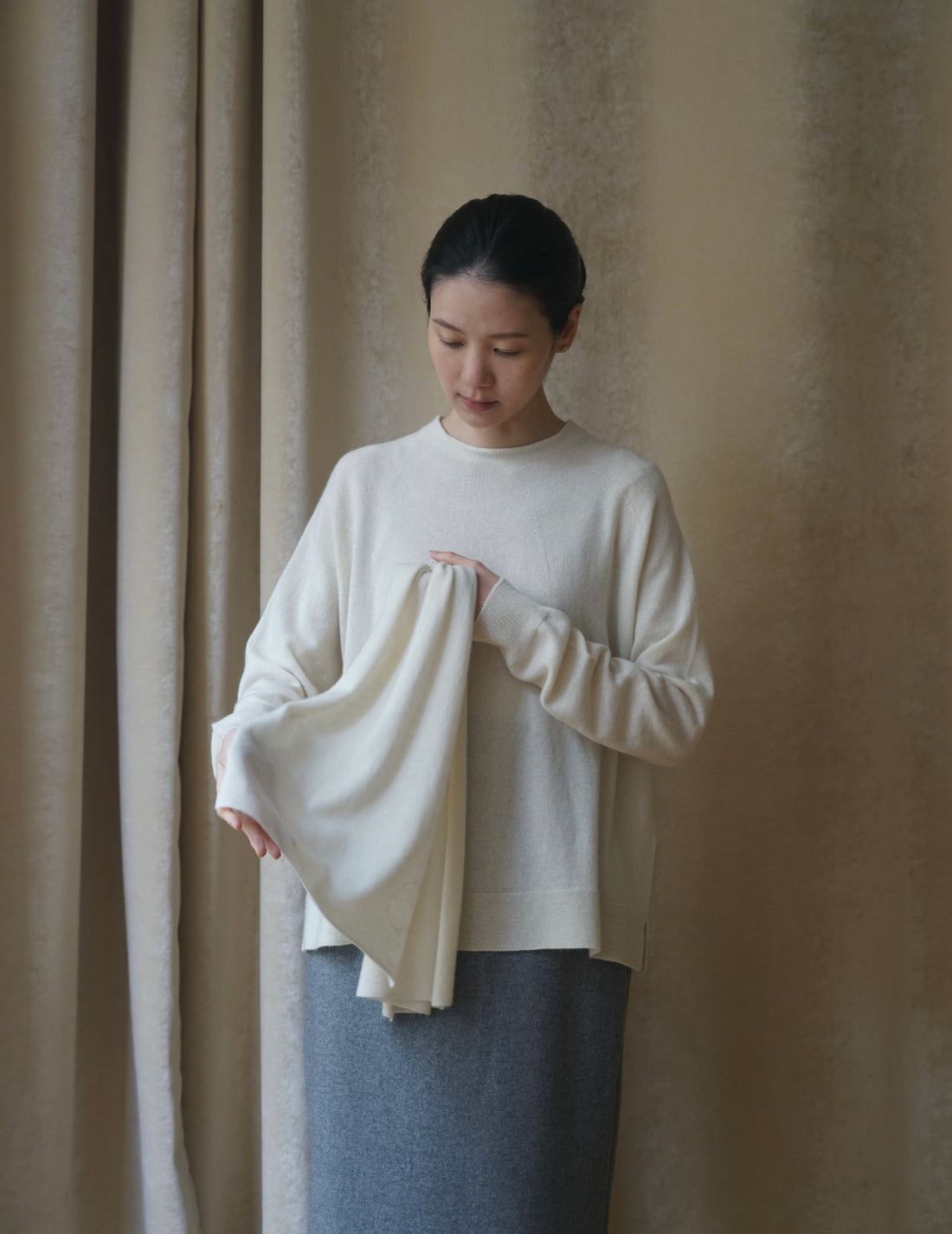COSMIC WONDER | CASHMERE SILK KNIT SCARF・WHITE