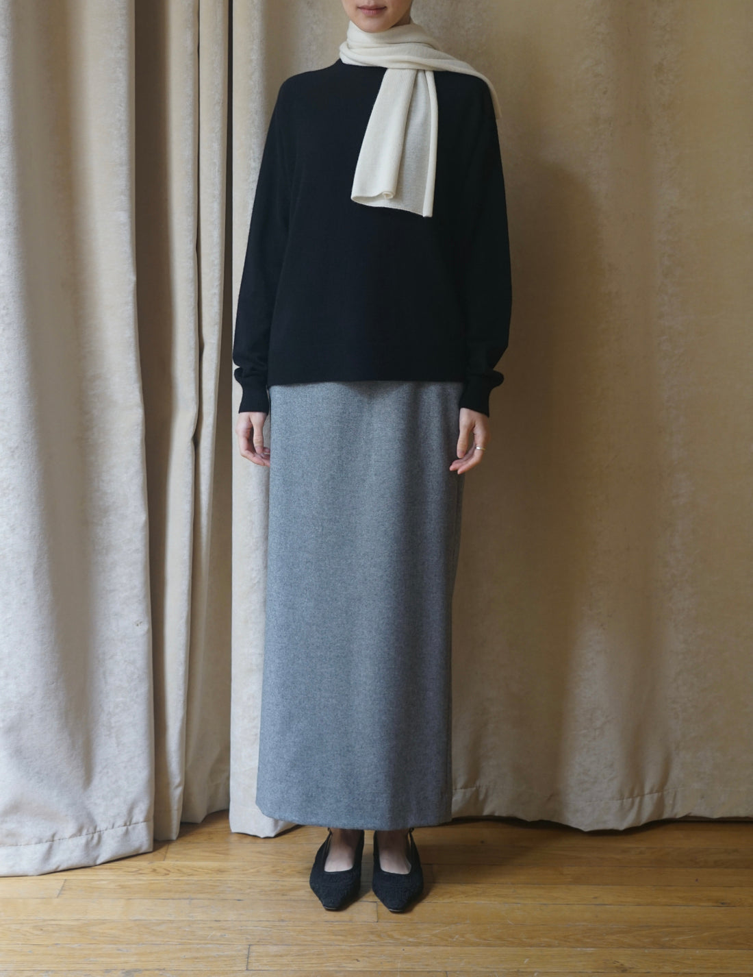 COSMIC WONDER | CASHMERE SILK KNIT SCARF・WHITE