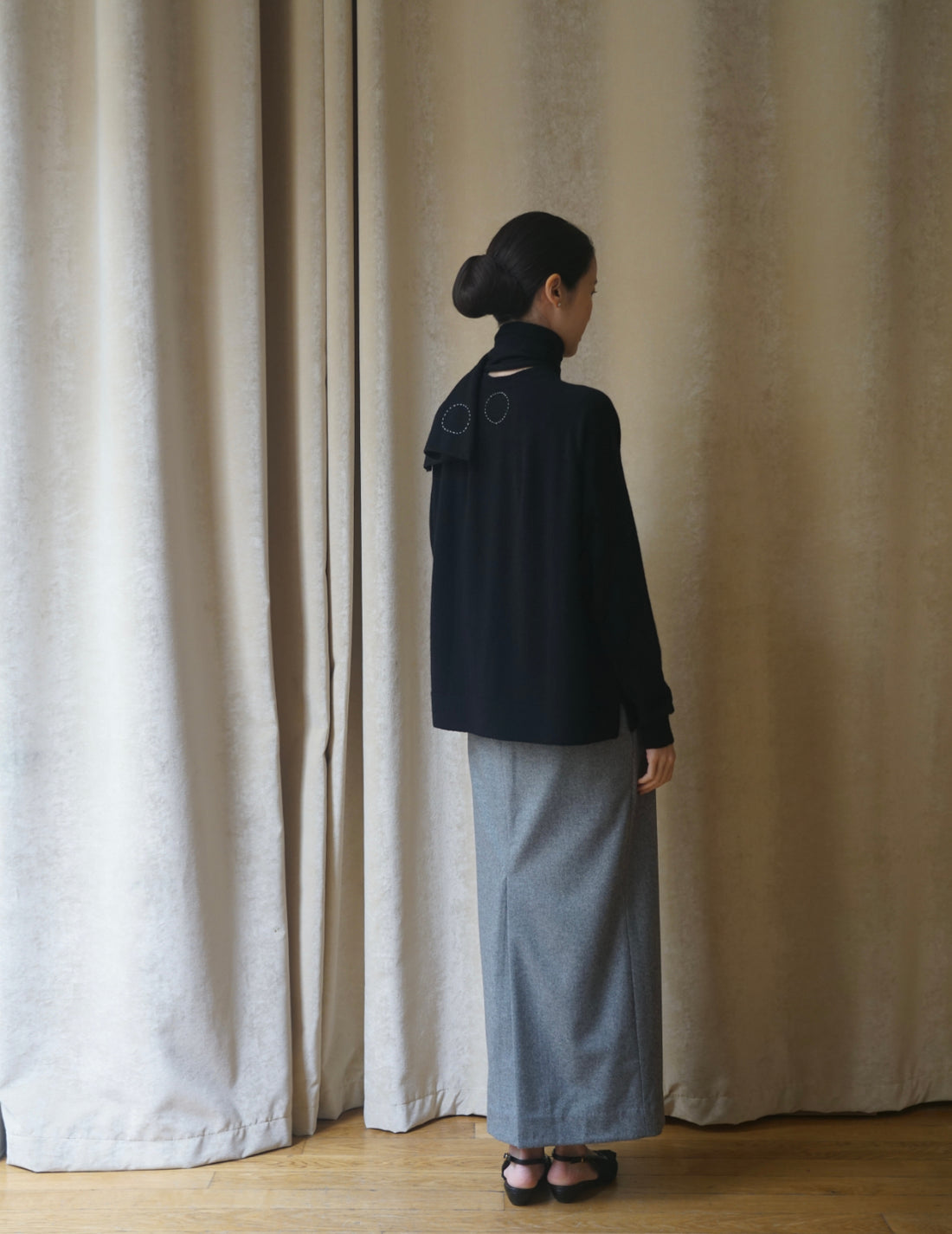 COSMIC WONDER |  Cashmere Silk Knit Scarf・Black