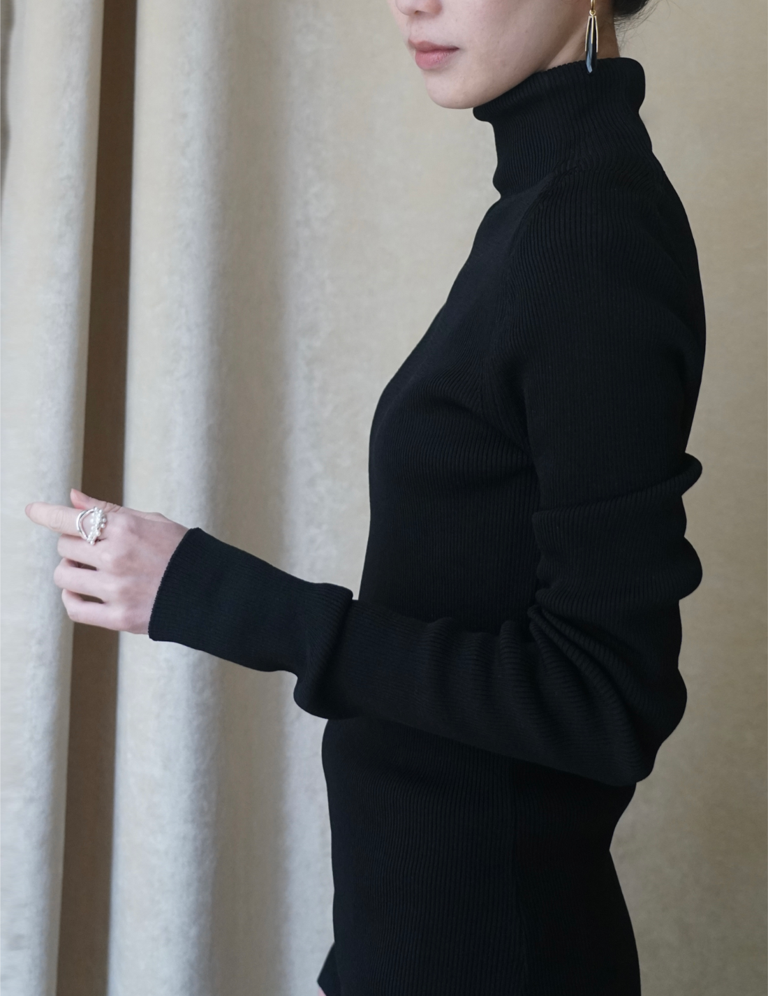 Haut en tricot côtelé à col montant