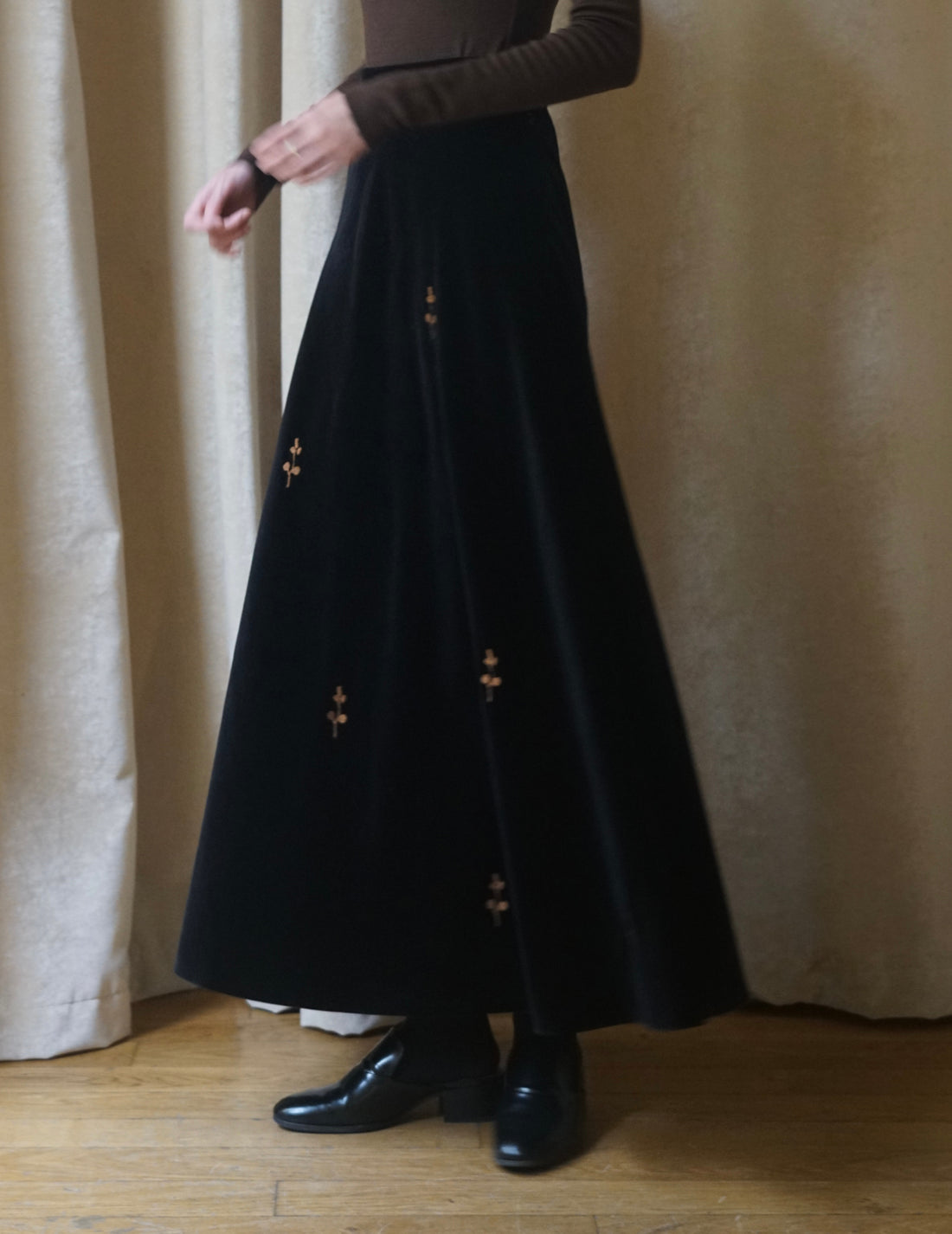 DELEGAN | Velvet Black “Rose” Skirt