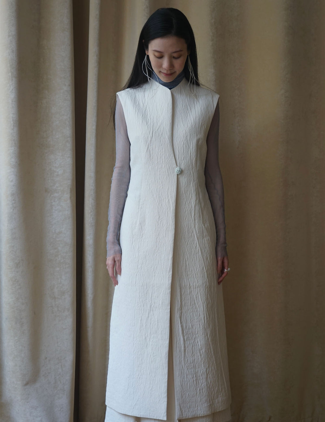 Gilet sans manches teinté en un seul morceau, blanc