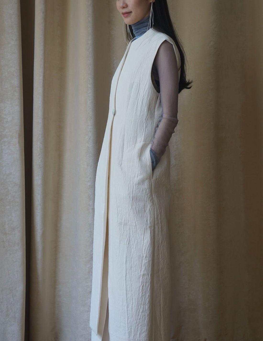 Gilet sans manches teinté en un seul morceau, blanc