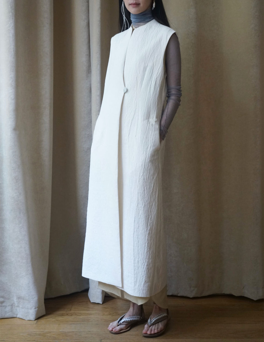 Gilet sans manches teinté en un seul morceau, blanc