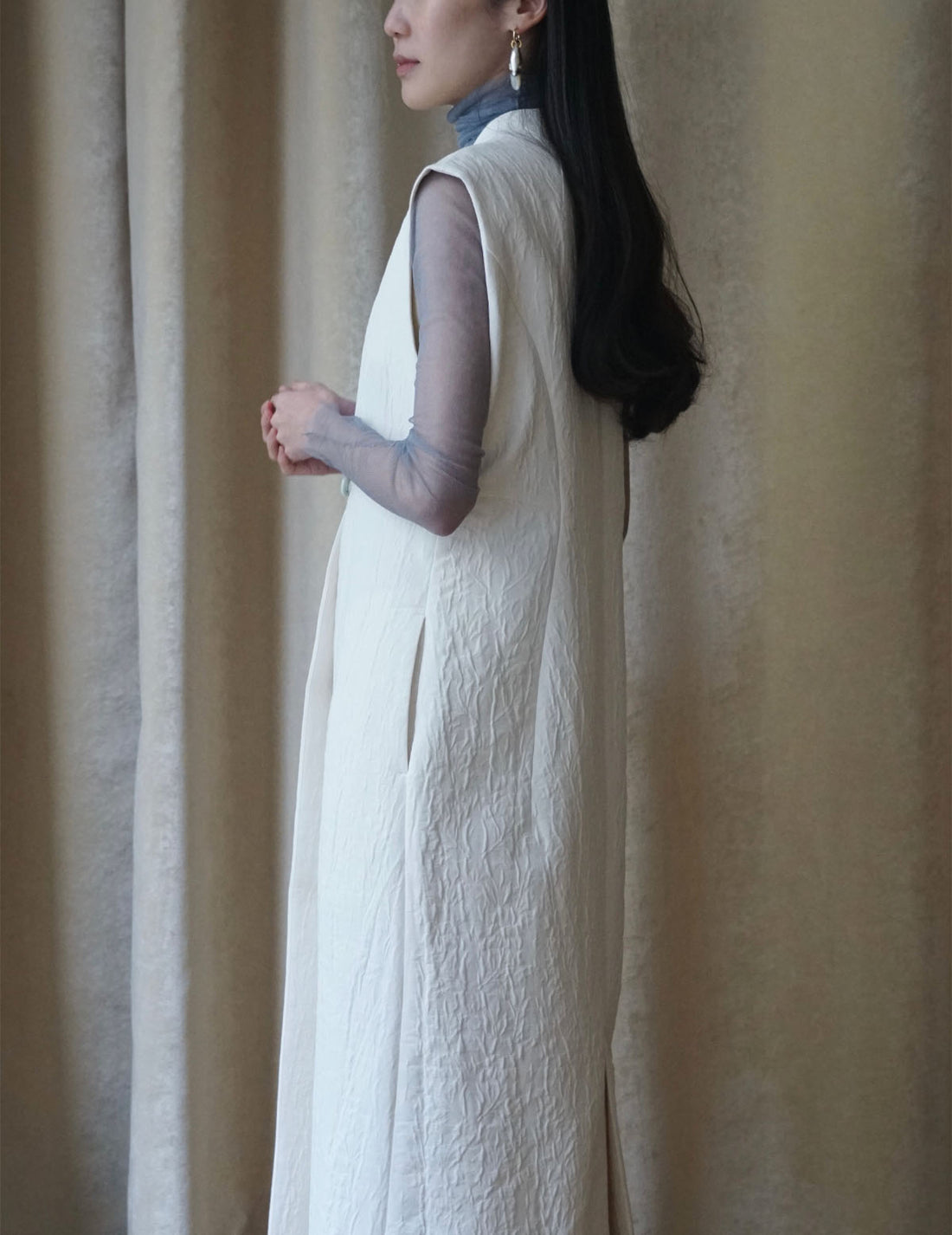 Gilet sans manches teinté en un seul morceau, blanc