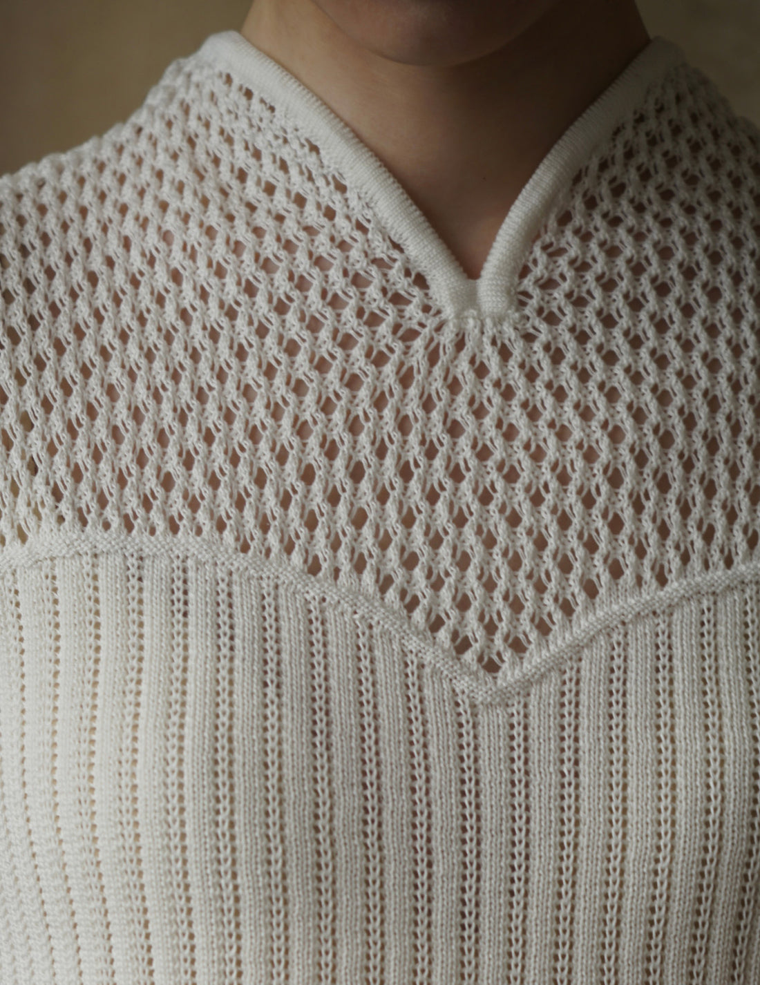 Haut tricoté sans manches en dentelle de coton・Blanc