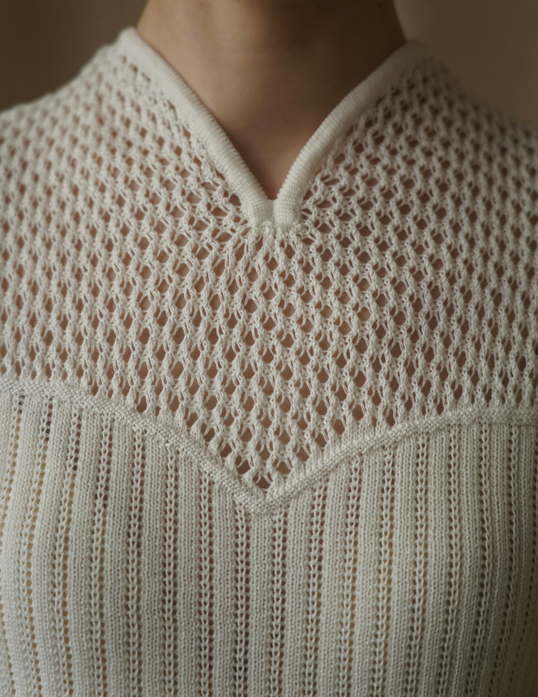 Haut tricoté sans manches en dentelle de coton・Blanc