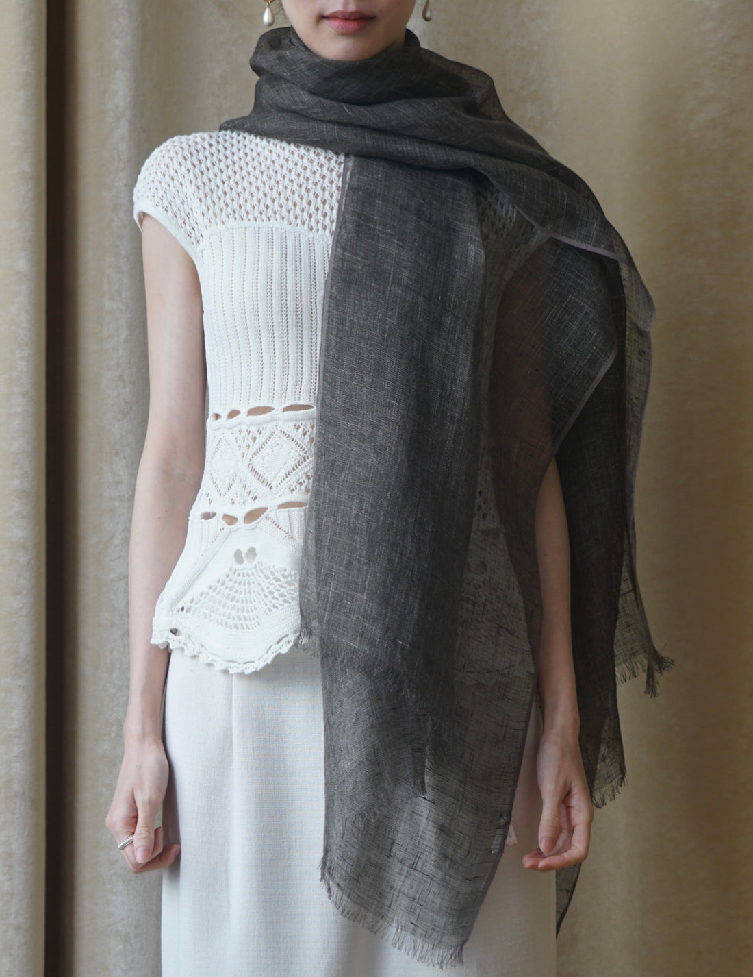 Khadi & Co | Gauze Shawl In Linen・Wood