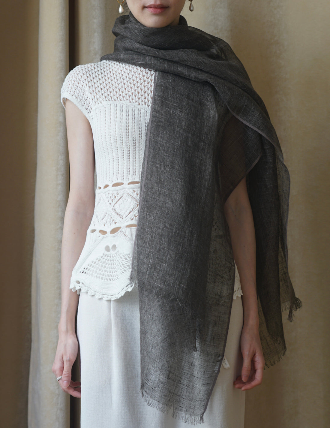 Khadi & Co | Gauze Shawl In Linen・Wood