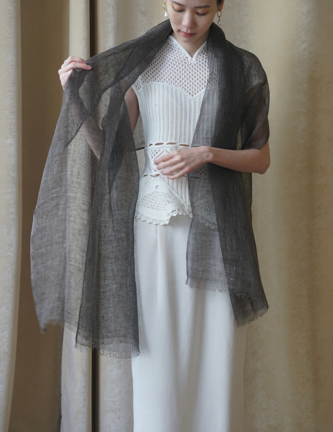 Khadi & Co | Gauze Shawl In Linen・Wood