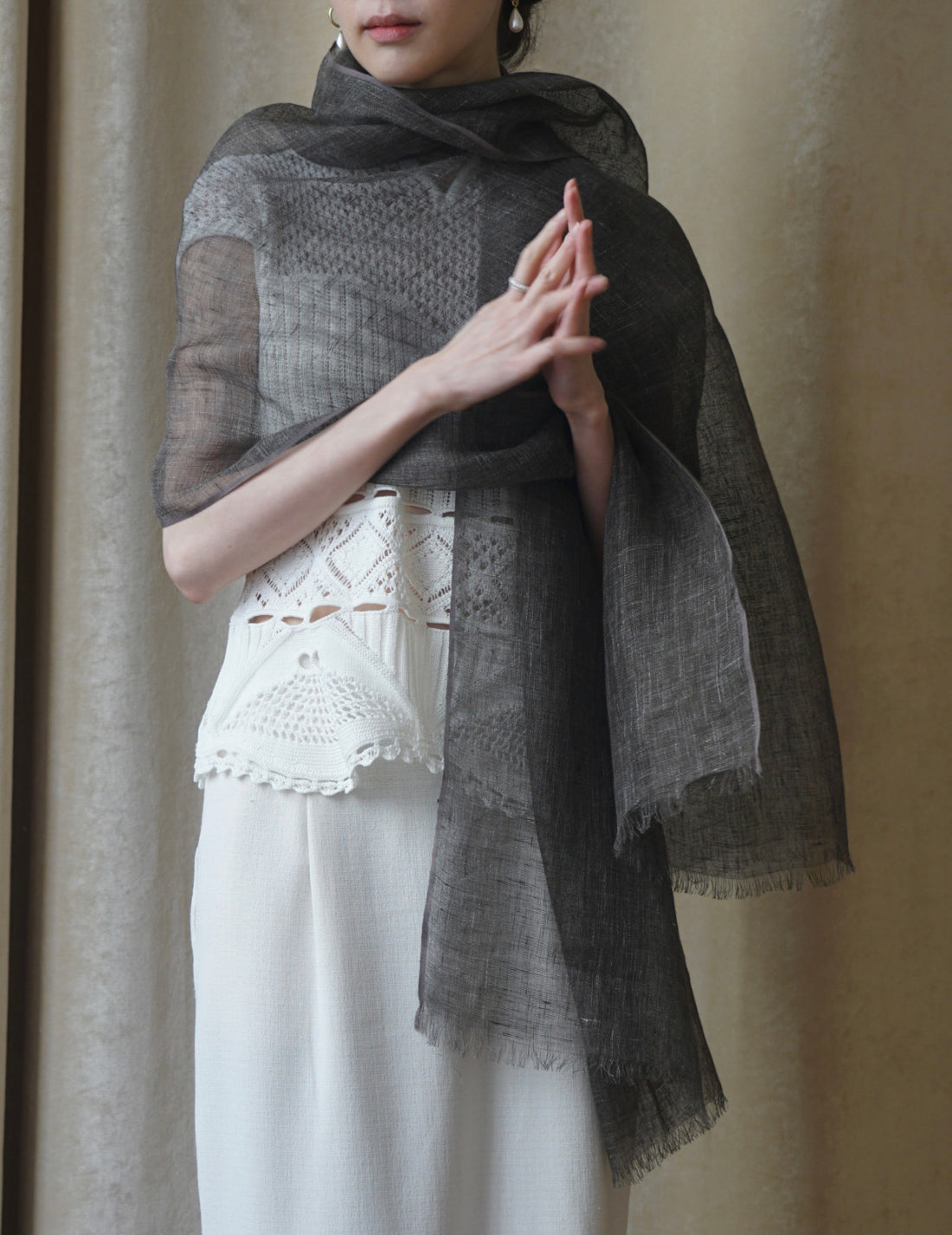Khadi & Co | Gauze Shawl In Linen・Wood