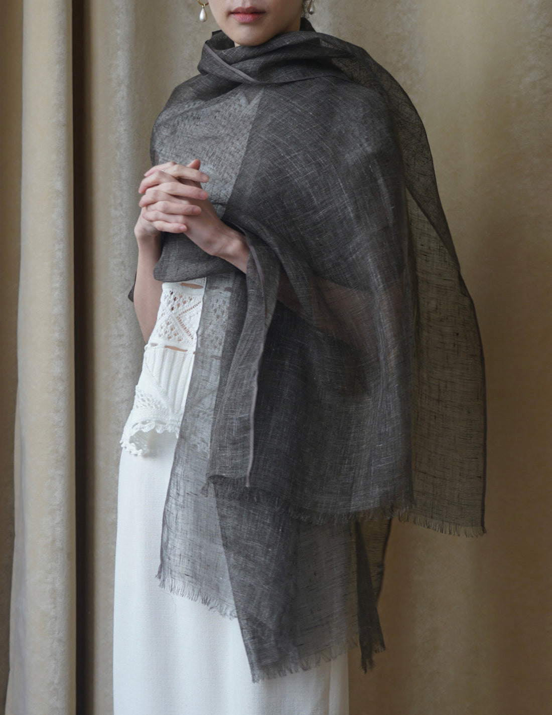 Khadi & Co | Gauze Shawl In Linen・Wood
