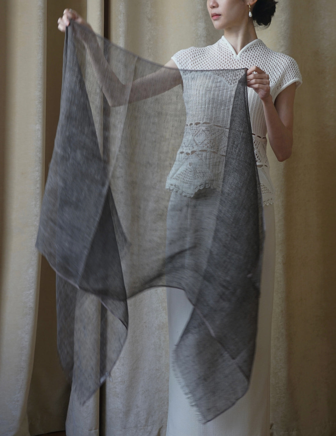 Khadi & Co | Gauze Shawl In Linen・Wood
