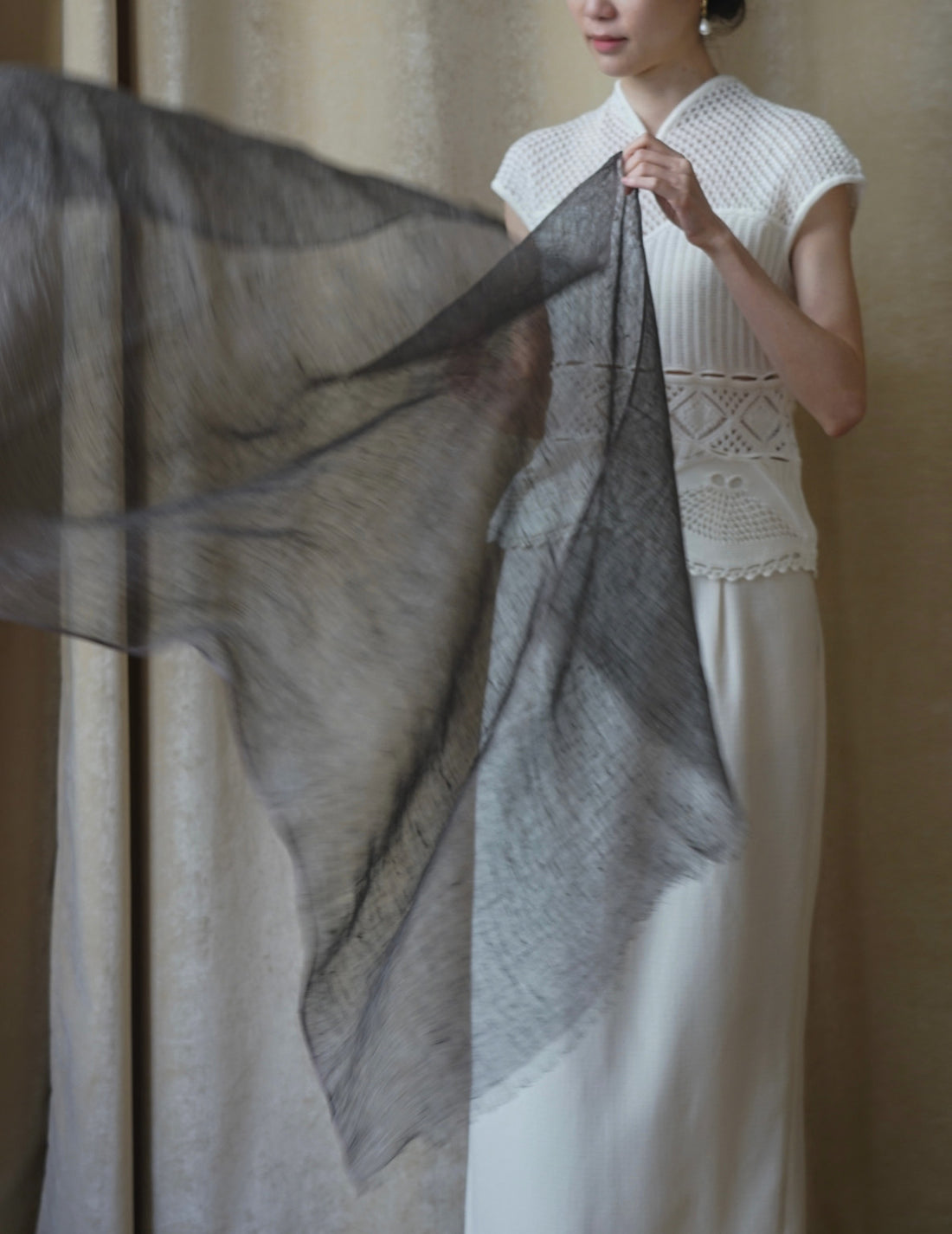 Khadi & Co | Gauze Shawl In Linen・Wood