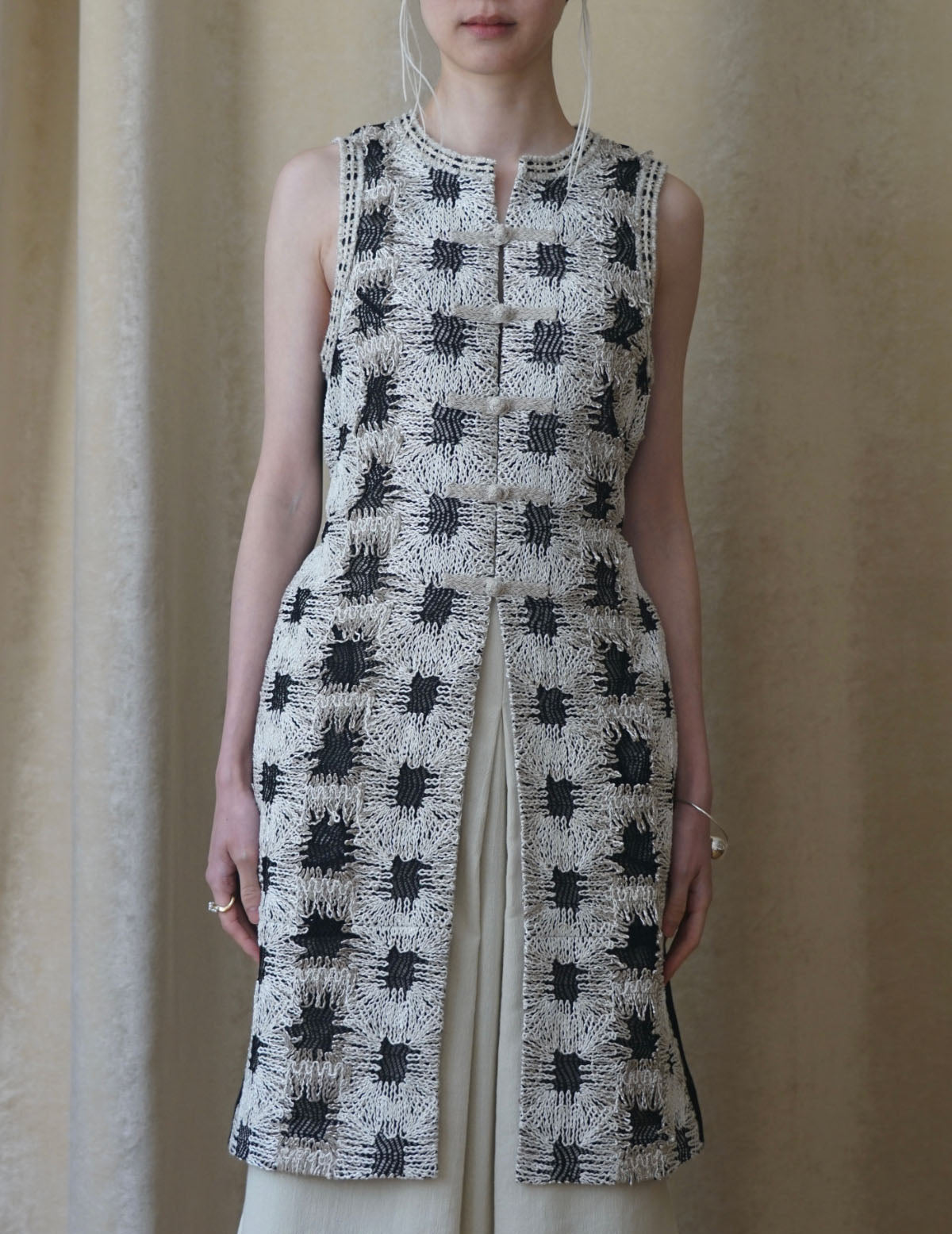 PATCHWORK KNIT LONG VEST