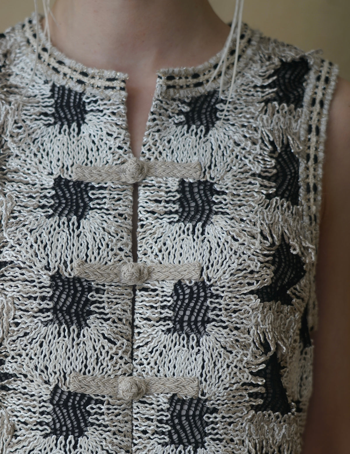 PATCHWORK KNIT LONG VEST