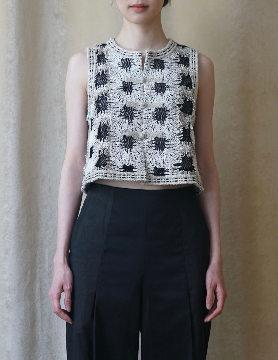 Précommande｜Top court tissé à carreaux