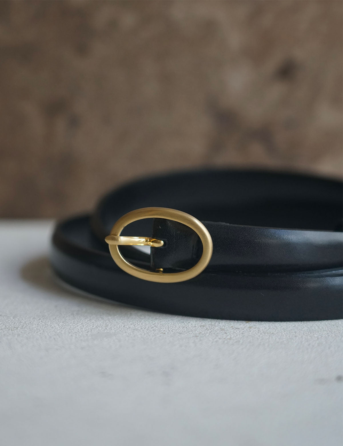 Cow Hide Leather Narrow Belt・Black