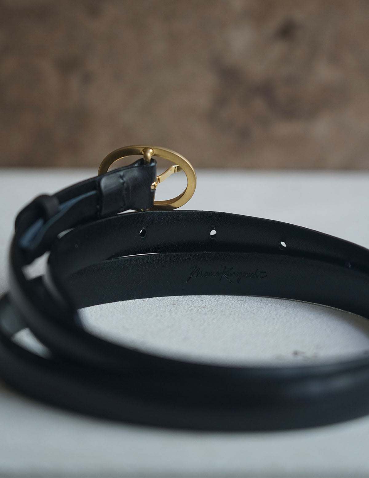 Cow Hide Leather Narrow Belt・Black