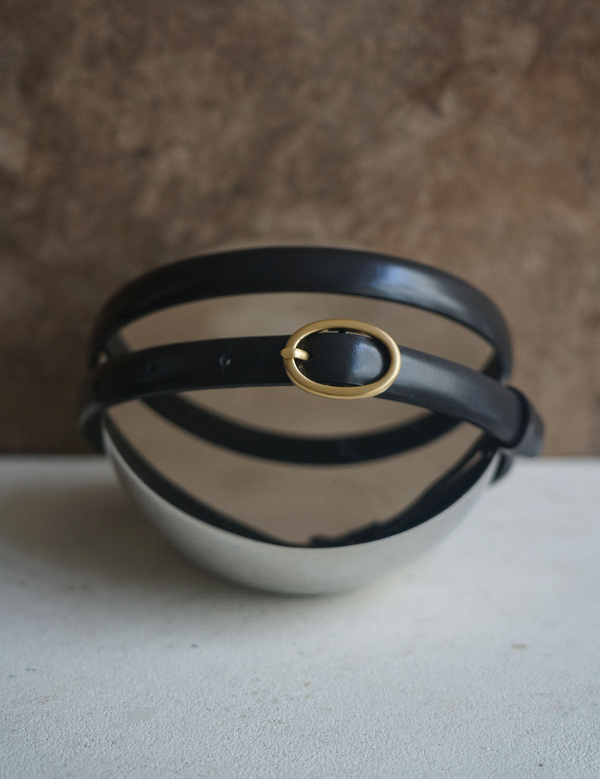 Cow Hide Leather Narrow Belt・Black