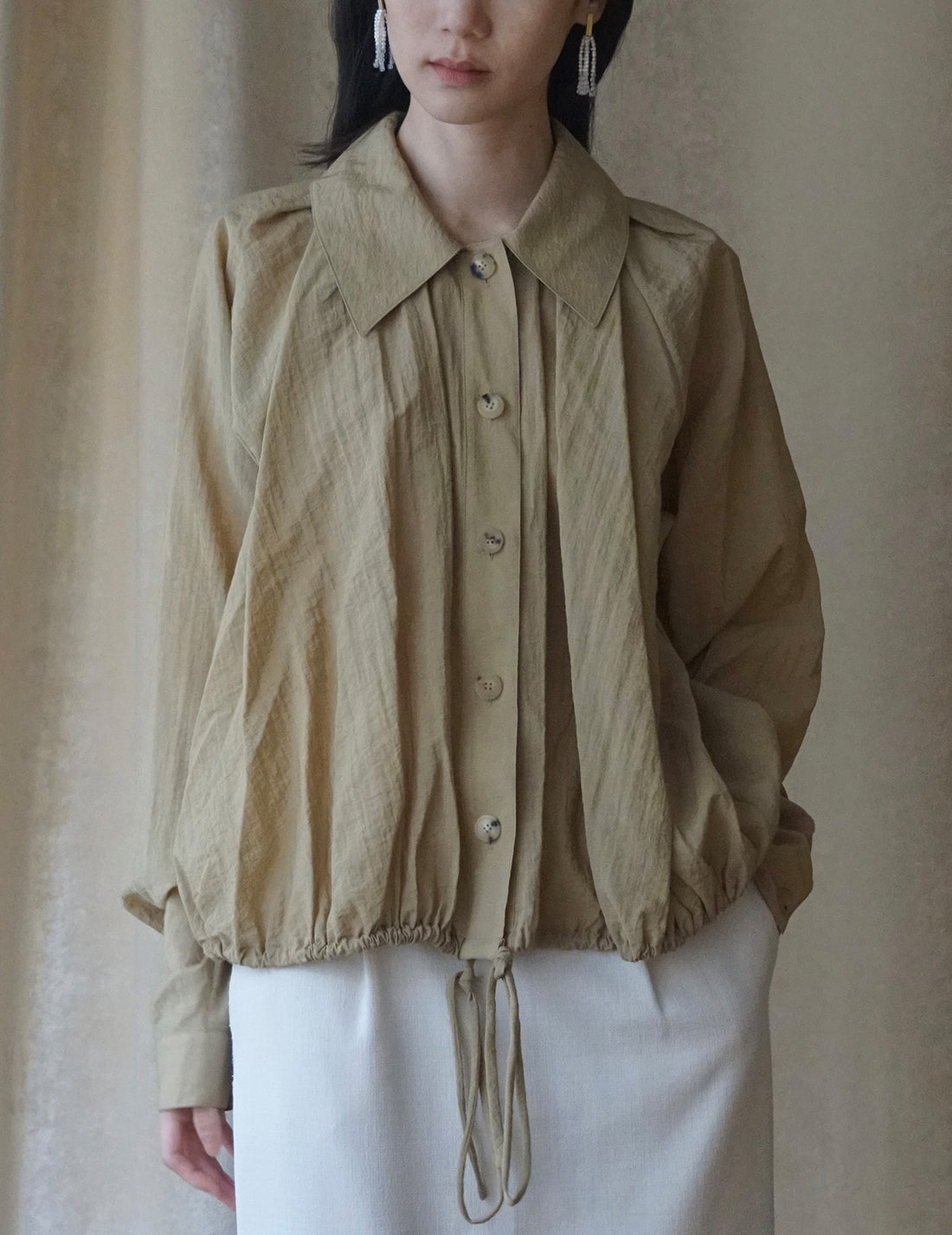 Chemise à fronces et cravate - Sable