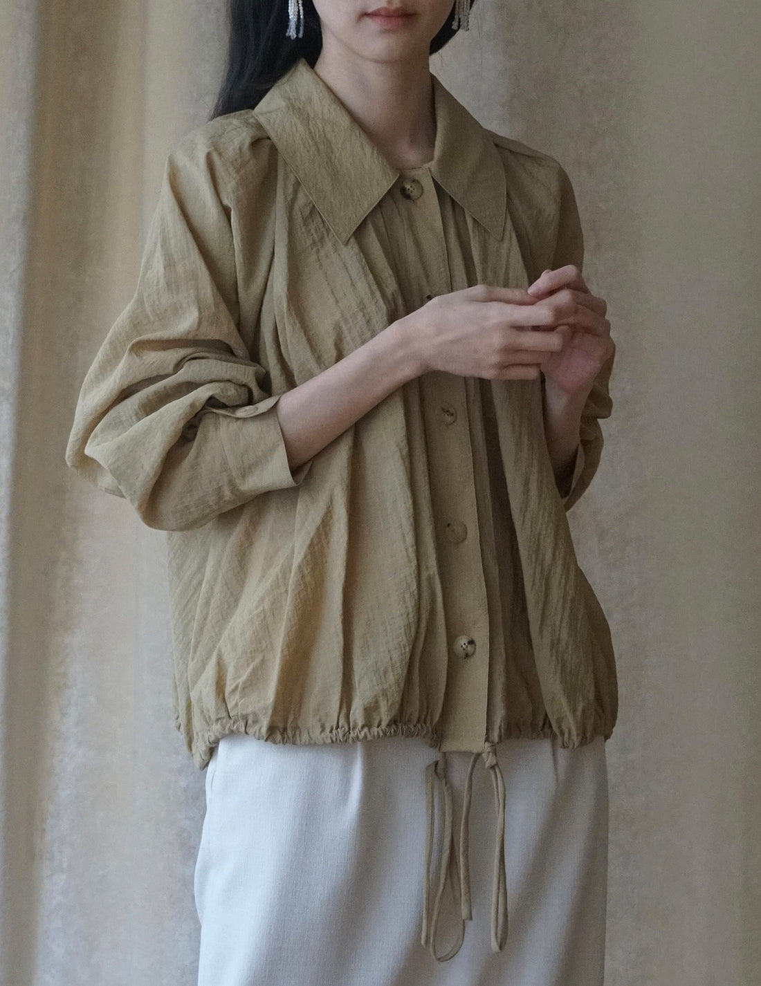 Chemise à fronces et cravate - Sable