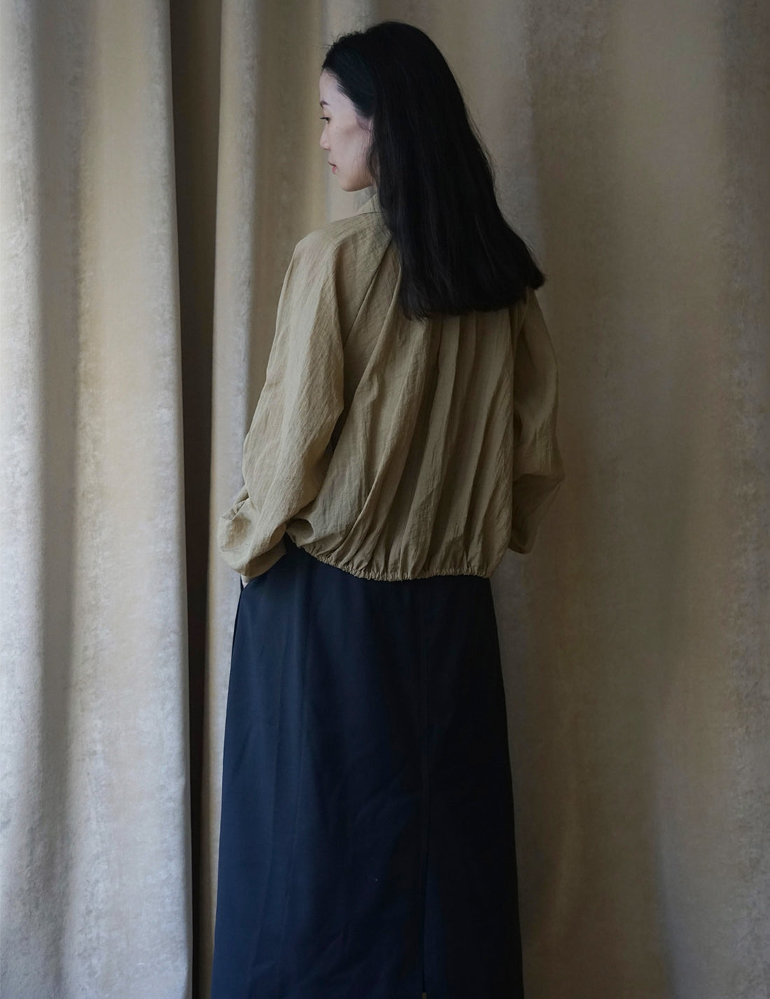 Chemise à fronces et cravate - Sable