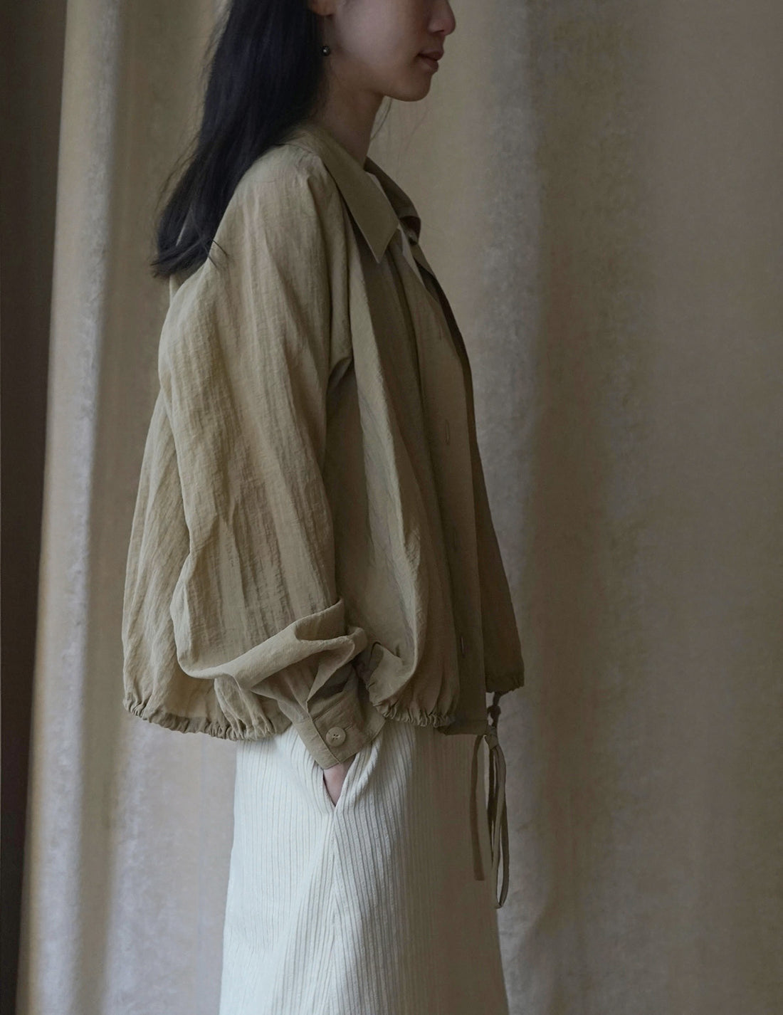 Chemise à fronces et cravate - Sable