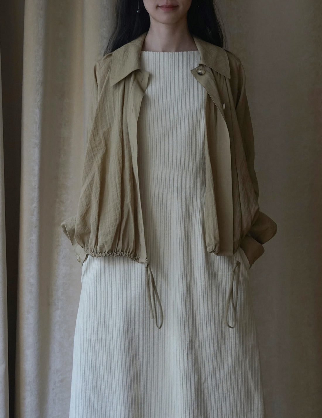 Chemise à fronces et cravate - Sable