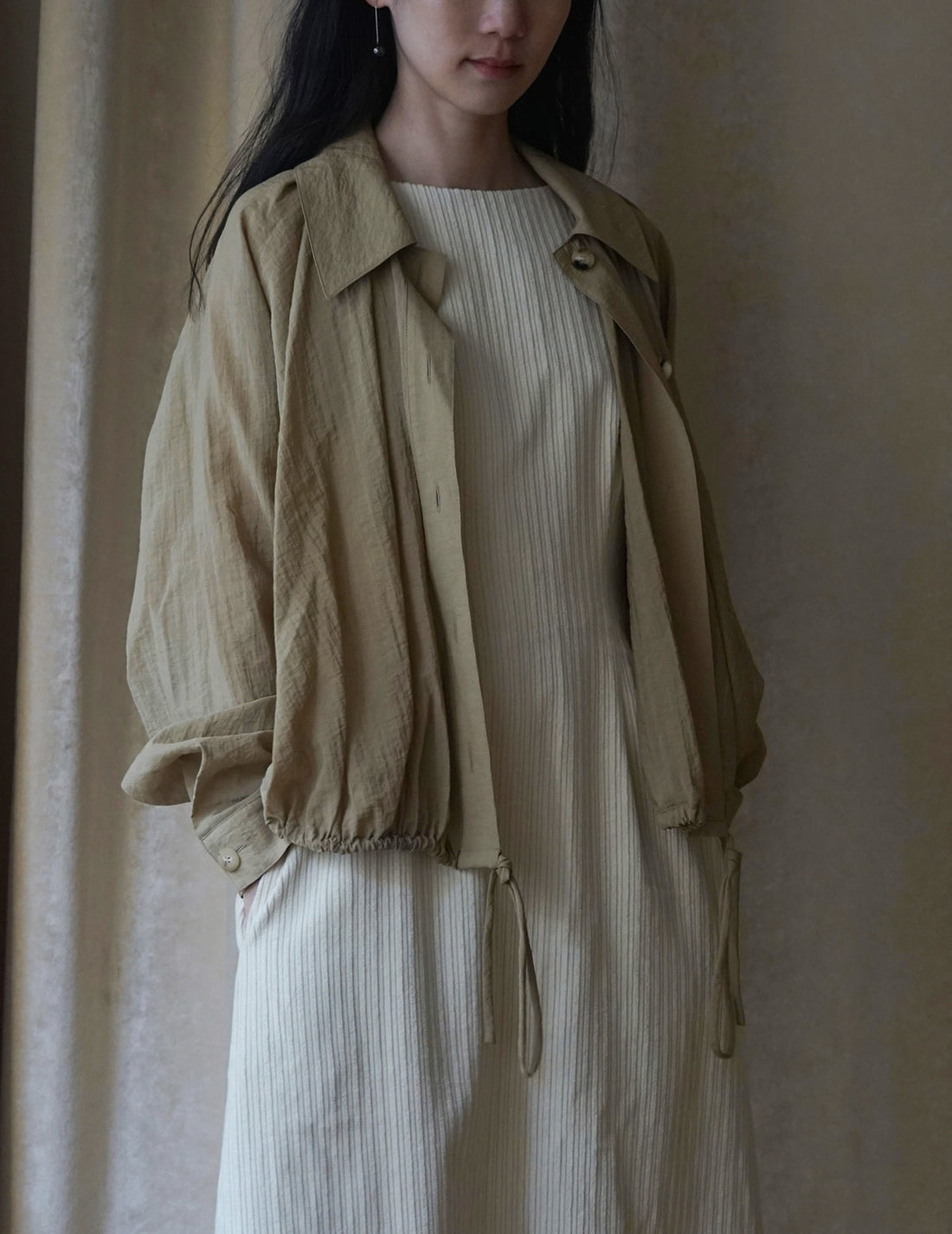 Chemise à fronces et cravate - Sable