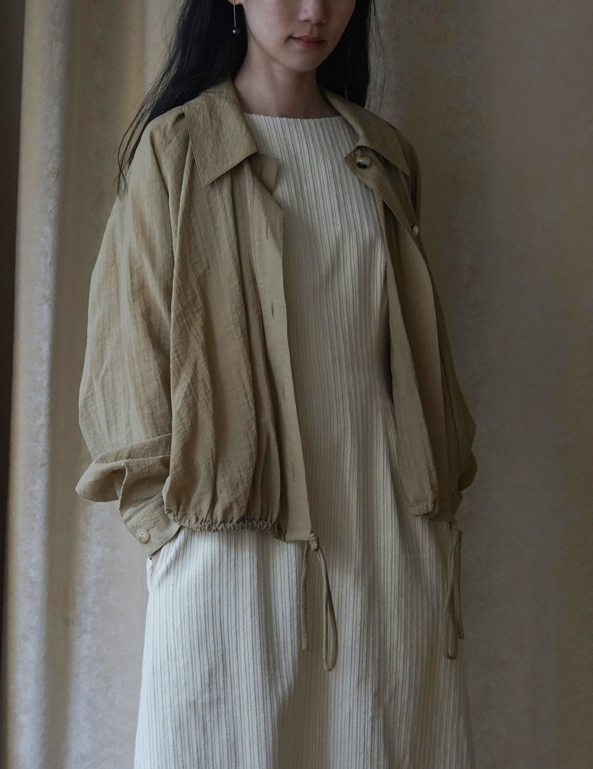 Chemise à fronces et cravate - Sable