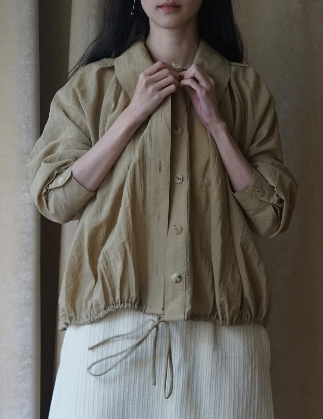 Chemise à fronces et cravate - Sable