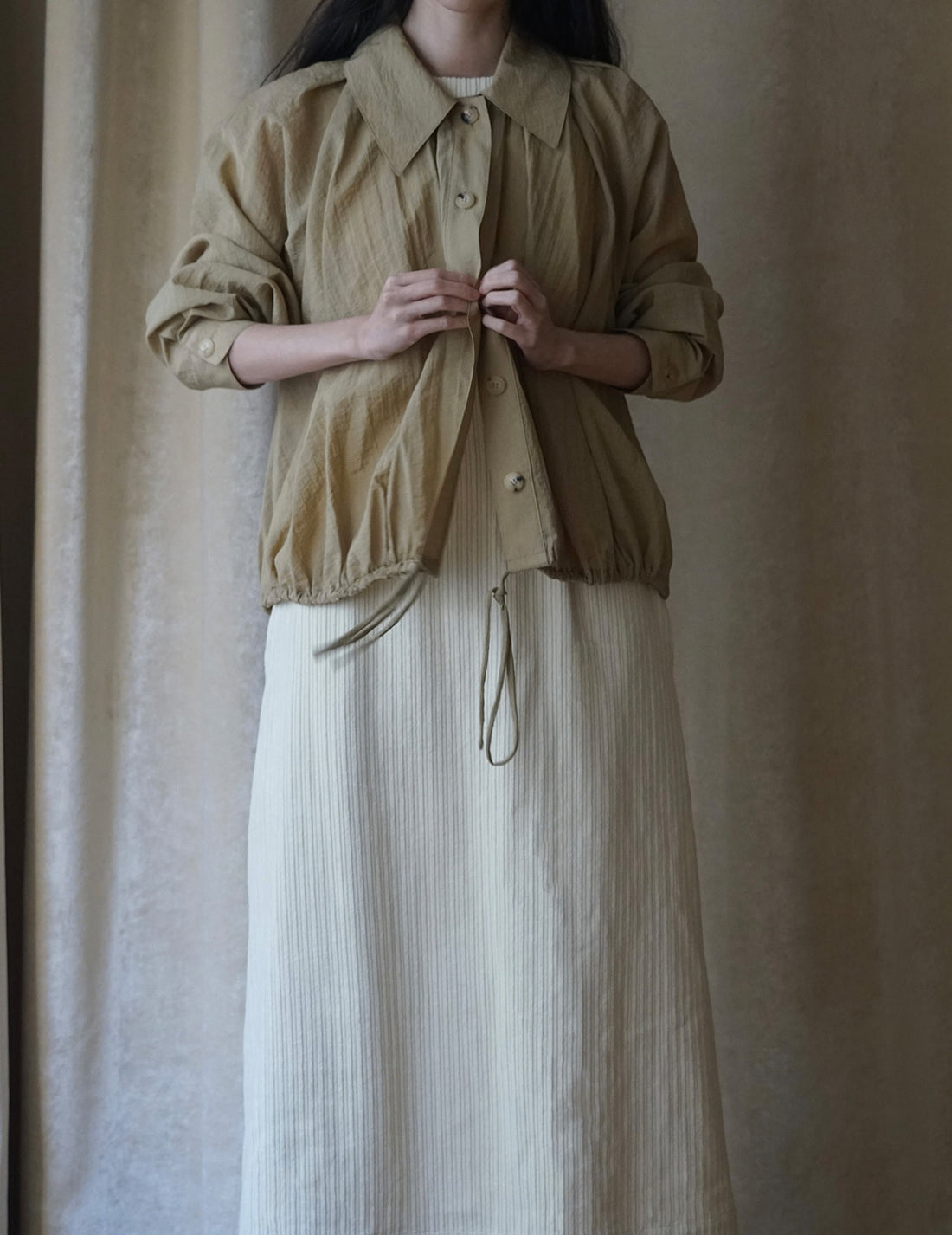 Chemise à fronces et cravate - Sable