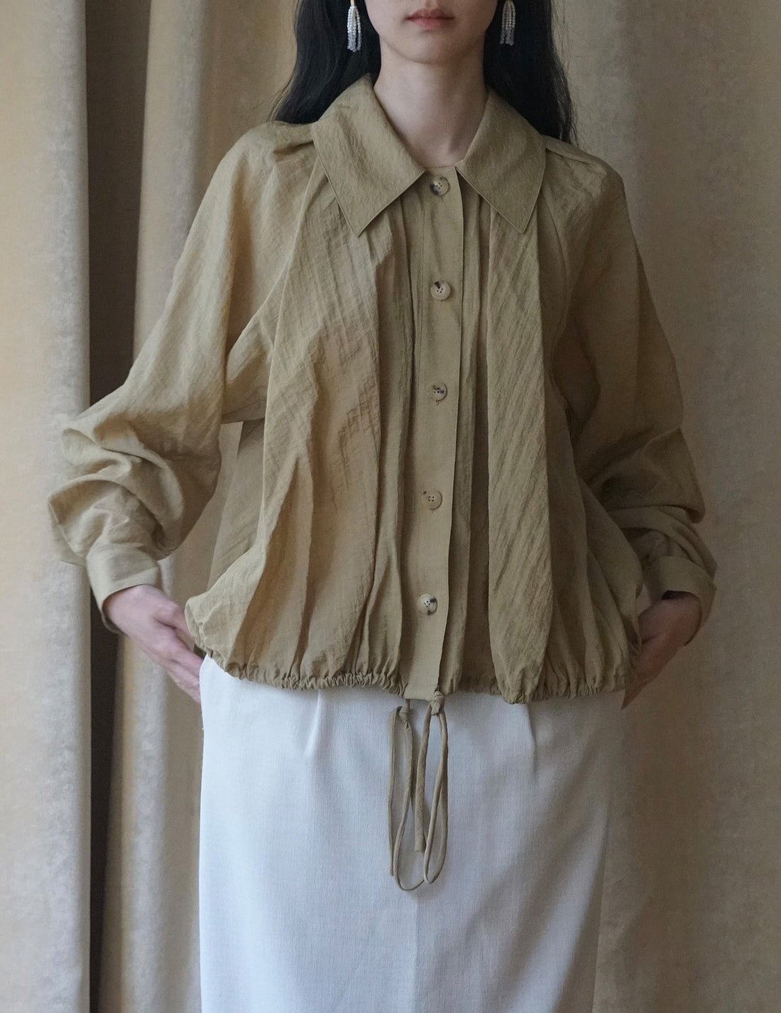 Chemise à fronces et cravate - Sable