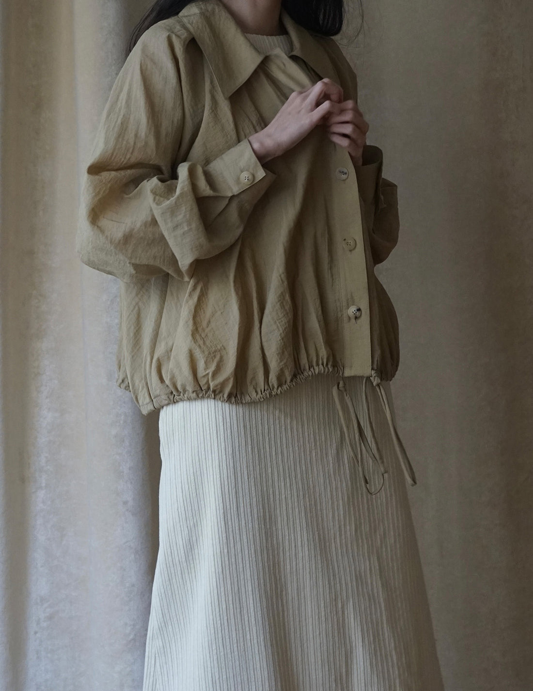 Chemise à fronces et cravate - Sable