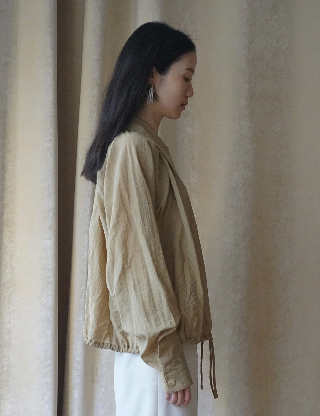 Chemise à fronces et cravate - Sable