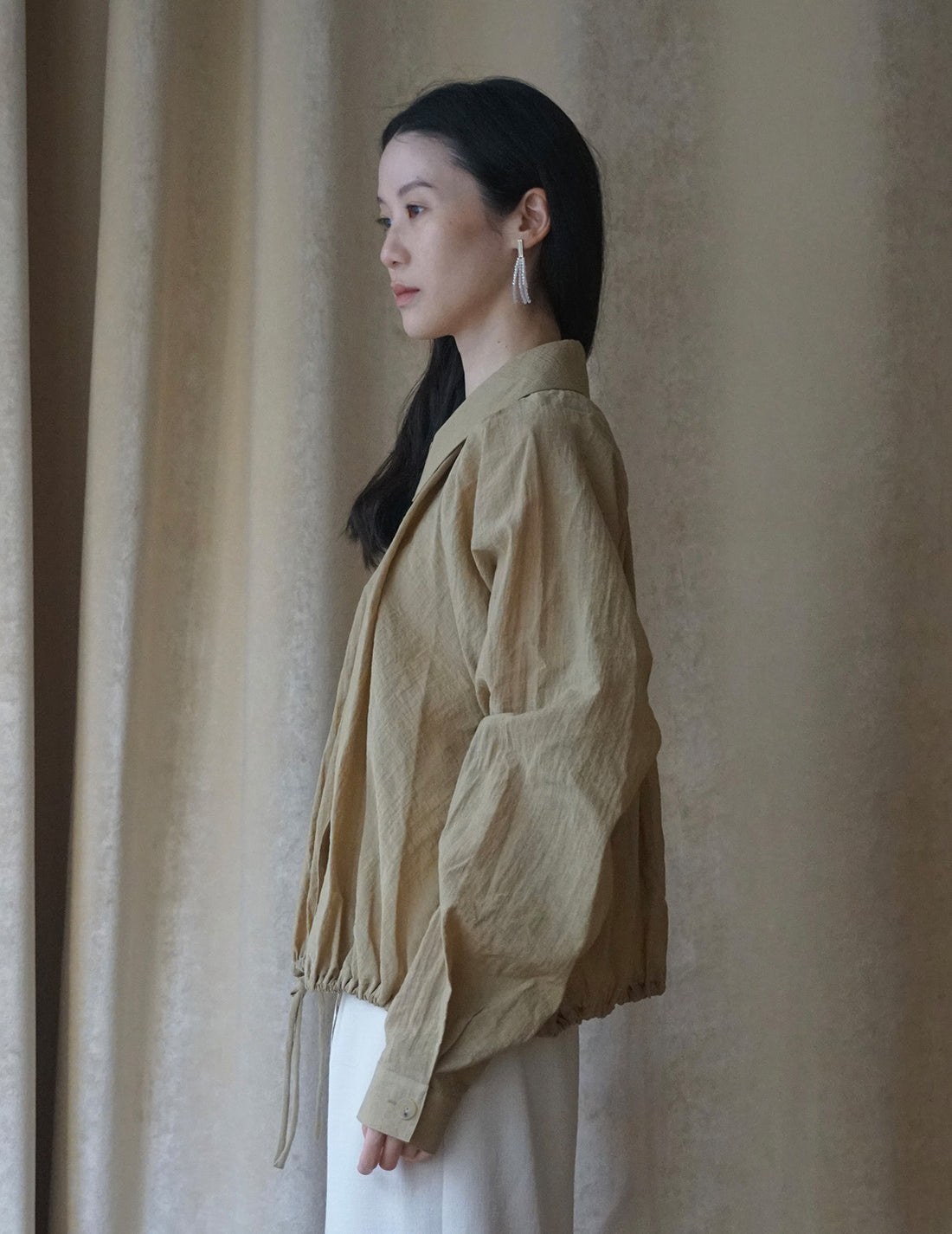 Chemise à fronces et cravate - Sable