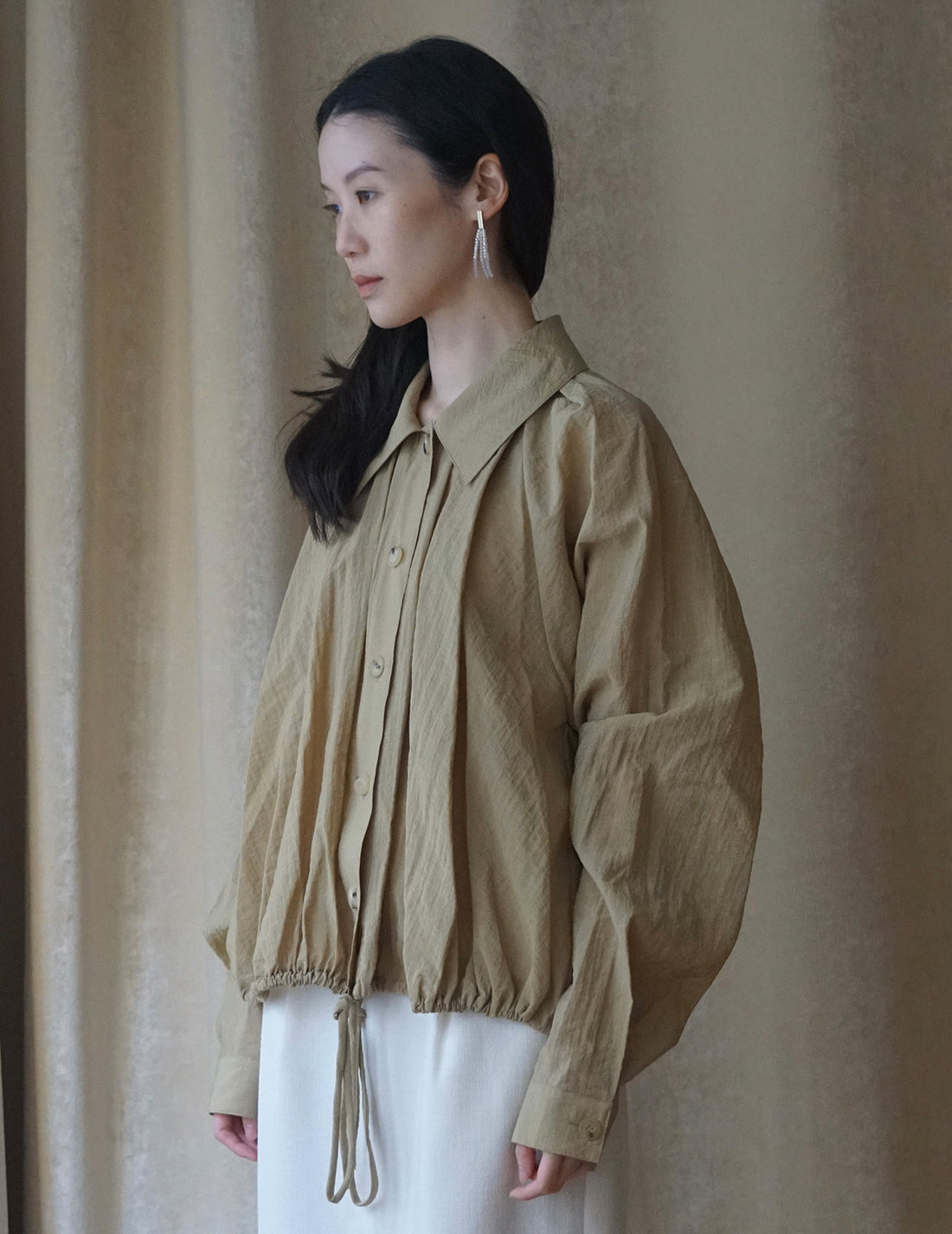 Chemise à fronces et cravate - Sable