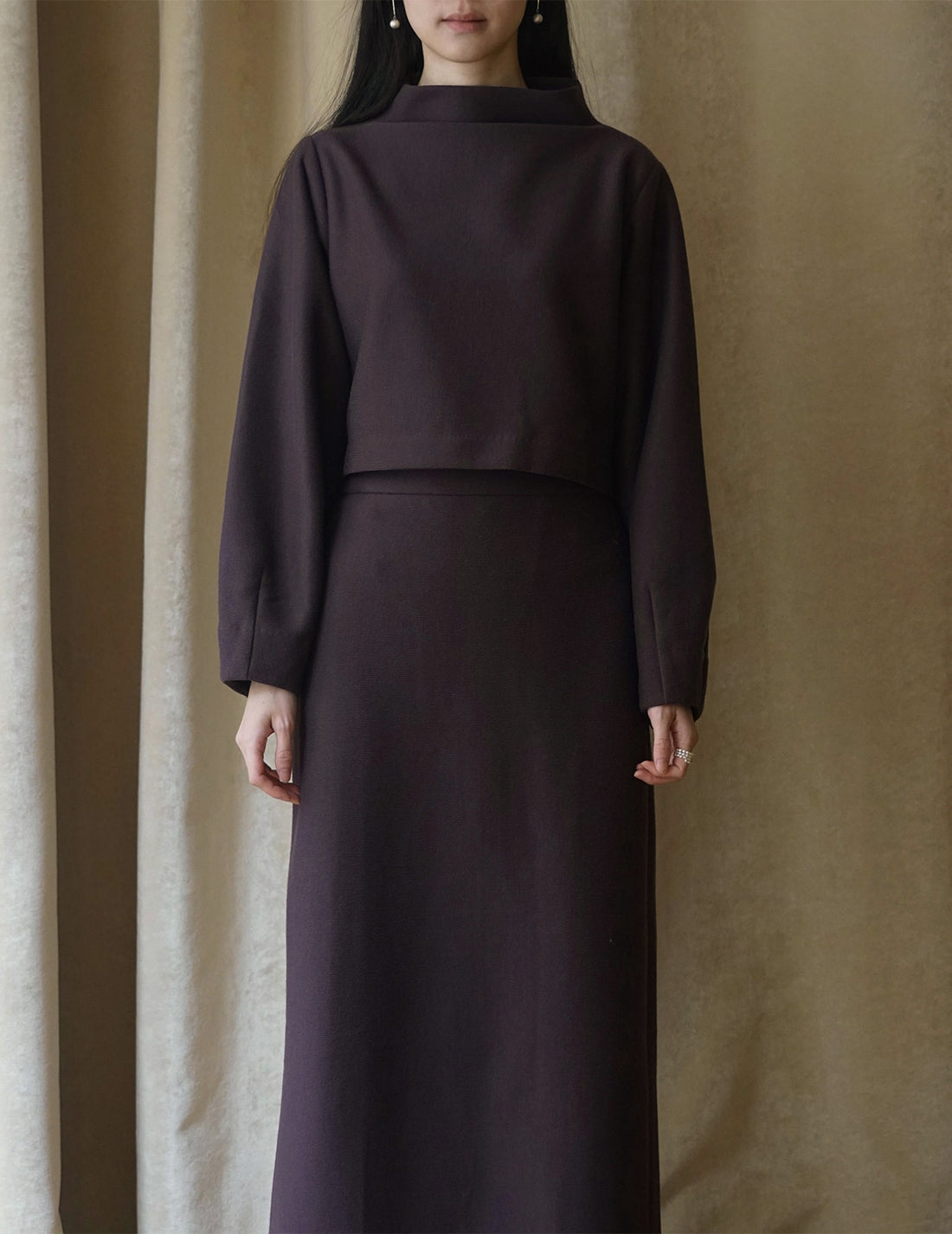 MYA | H-line Textured Skirt - Brown