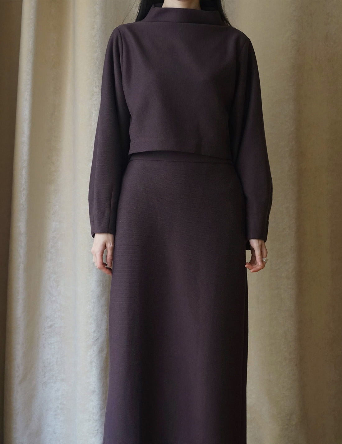 MYA | H-line Textured Skirt - Brown