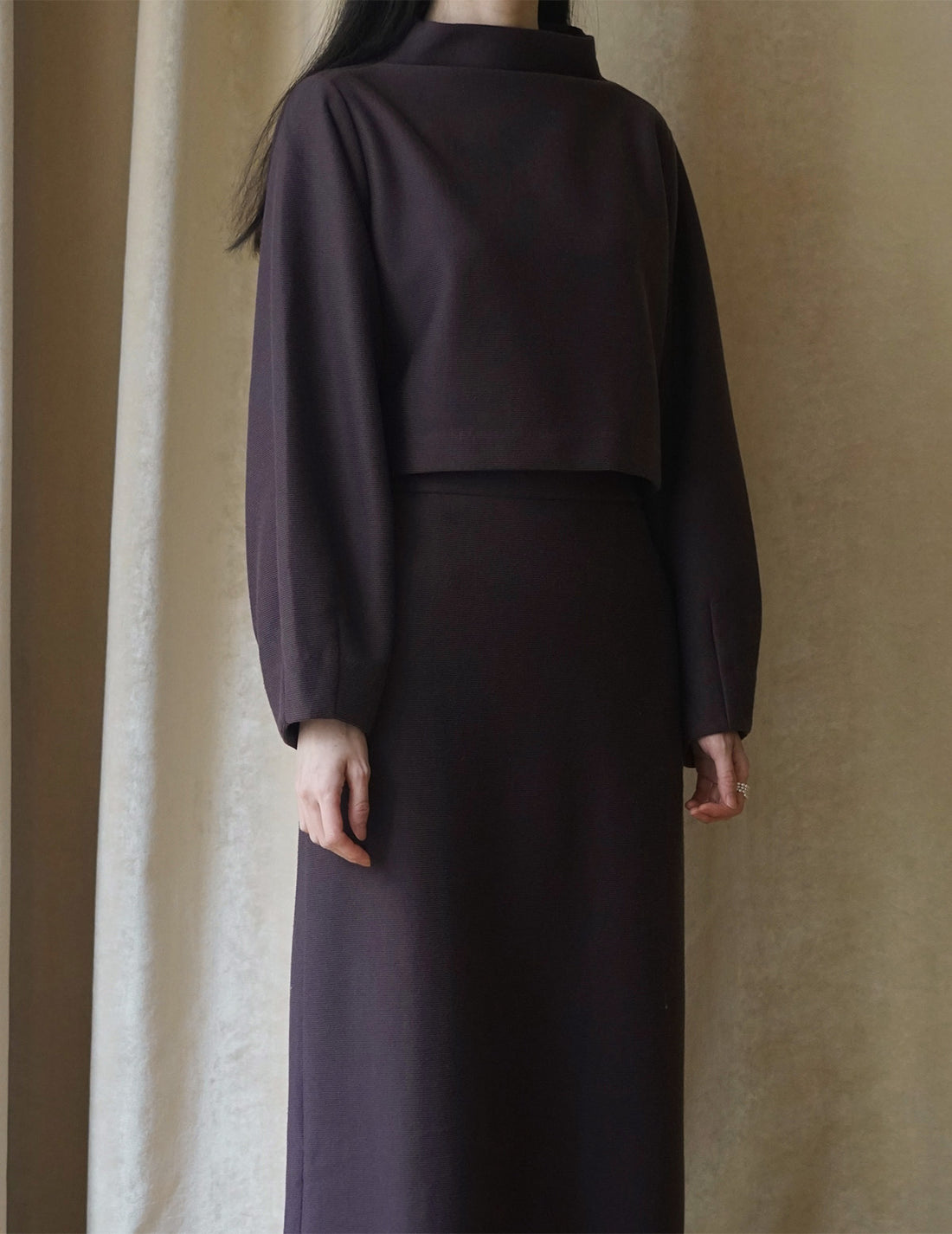 MYA | H-line Textured Skirt - Brown